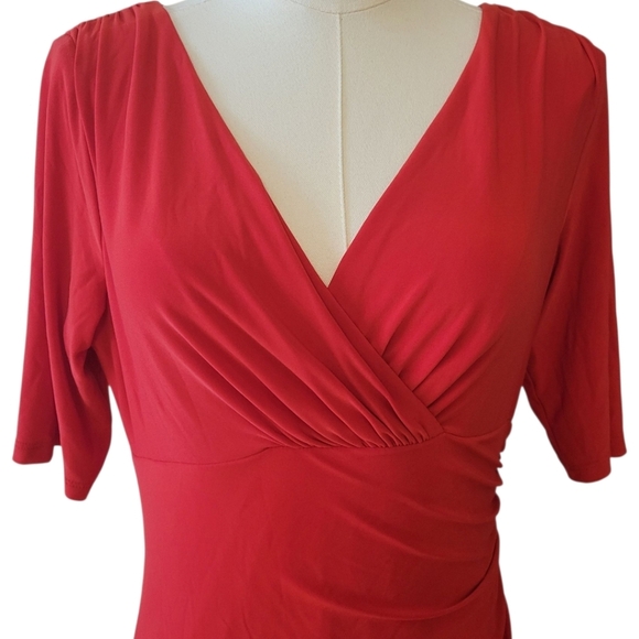 Lauren by Ralph Lauren Red Ruched Jersey Knit Dress Size 8 - Picture 3 of 6